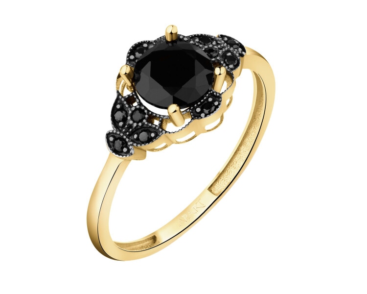 333 Yellow Gold/Black Rhodium Ring with Cubic Zirconia