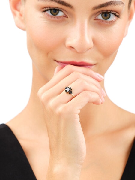 333 Yellow Gold/Black Rhodium Ring with Cubic Zirconia