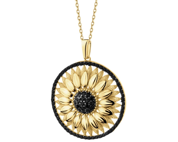 375 Yellow Gold/Black Rhodium Pendant with Cubic Zirconia