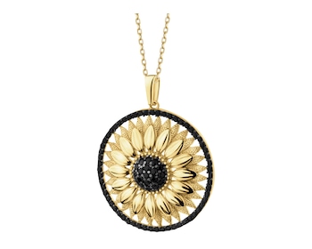 375 Yellow Gold/Black Rhodium Pendant with Cubic Zirconia