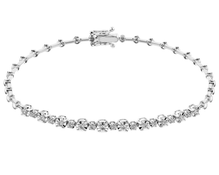 14 K Rhodium-Plated White Gold Bracelet with Diamonds - 0,23 ct - fineness 14 K