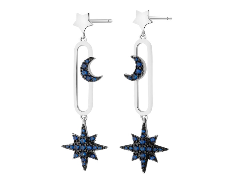 Rhodium-Plated Silver, Black Rhodium Dangling Earring with Cubic Zirconia