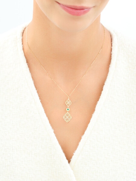 14 K Yellow Gold Necklace with Cubic Zirconia