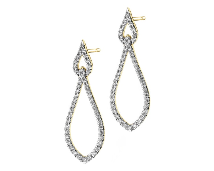 14 K Rhodium-Plated Yellow Gold Dangling Earring with Diamonds - 0,36 ct - fineness 14 K