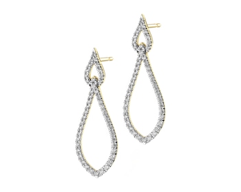 14 K Rhodium-Plated Yellow Gold Dangling Earring with Diamonds - 0,36 ct - fineness 14 K