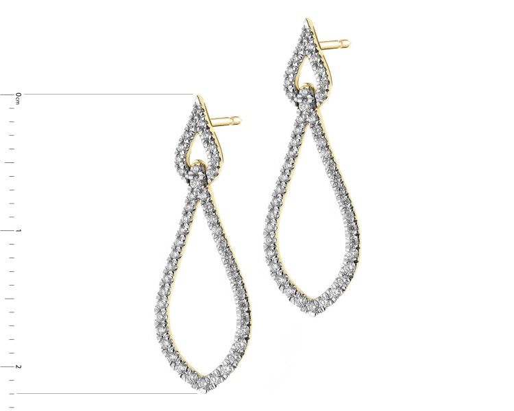 14 K Rhodium-Plated Yellow Gold Dangling Earring with Diamonds - 0,36 ct - fineness 14 K