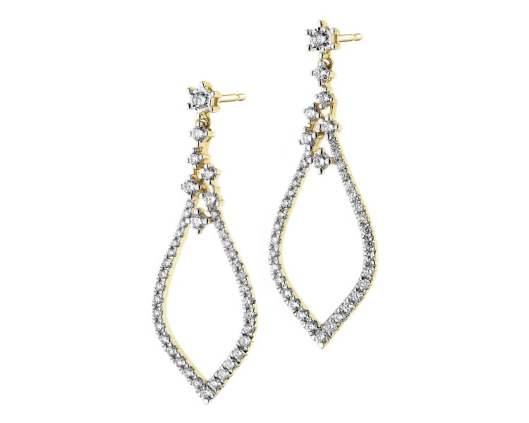 14 K Rhodium-Plated Yellow Gold Dangling Earring with Diamonds - 0,51 ct - fineness 14 K