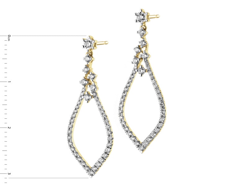 14 K Rhodium-Plated Yellow Gold Dangling Earring with Diamonds - 0,51 ct - fineness 14 K