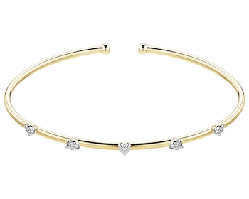 9 K Rhodium-Plated Yellow Gold Rigid Bracelet with Diamonds - 0,09 ct - fineness 9 K