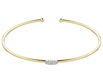 9 K Rhodium-Plated Yellow Gold Rigid Bracelet with Diamonds - 0,04 ct - fineness 9 K