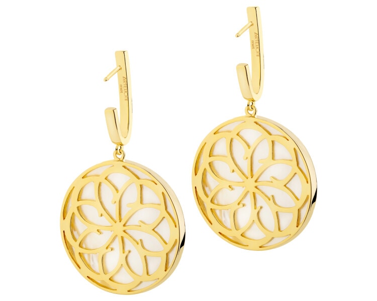 Gold-Plated Brass, Gold-Plated Silver Earrings with Mother Of Pearl