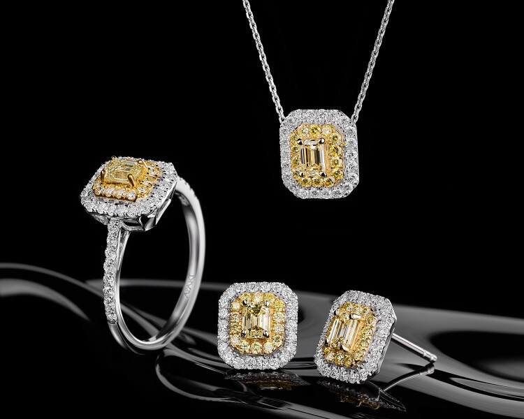 585 Rhodium-Plated White Gold, Yellow Gold Ring - 0,68 ct - fineness 585