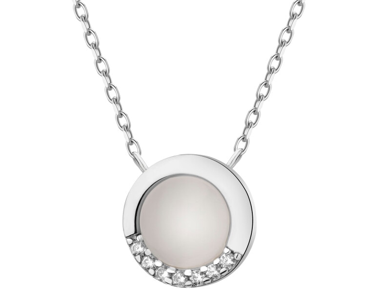 Rhodium Plated Silver Necklace with Cat's Eye Effect Gemstone