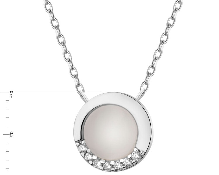 Rhodium Plated Silver Necklace with Cat's Eye Effect Gemstone