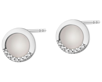 Rhodium Plated Silver Earrings with Cat's Eye Effect Gemstone