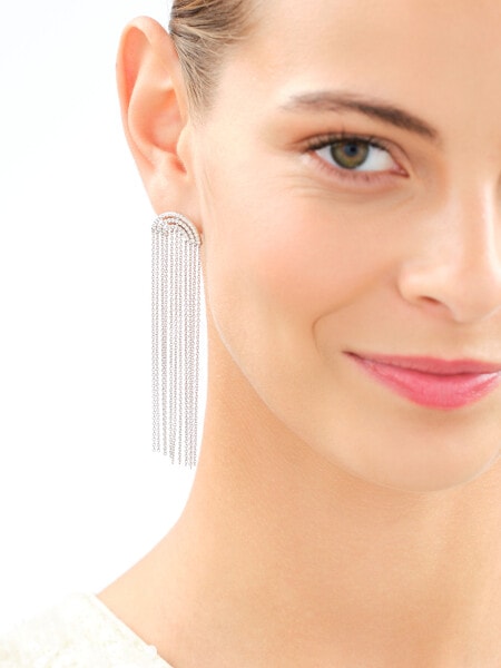 Rhodium Plated Silver Dangling Earring with Cubic Zirconia