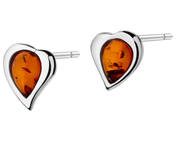 Rhodium Plated Silver Earrings with Amber