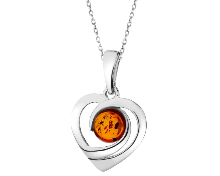 Rhodium Plated Silver Pendant with Amber