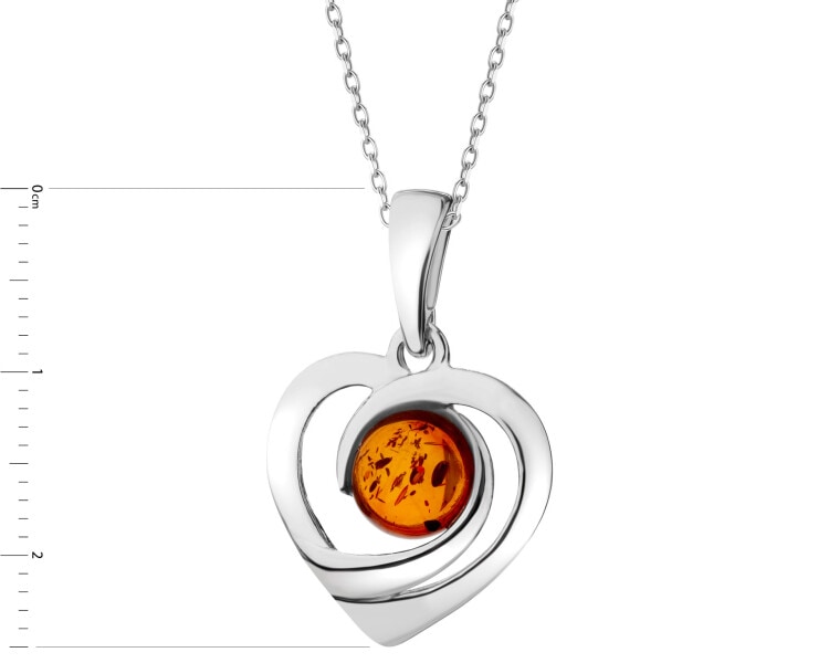 Rhodium Plated Silver Pendant with Amber