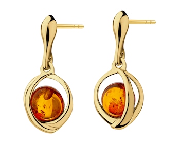 Gold-Plated Silver Dangling Earring with Amber