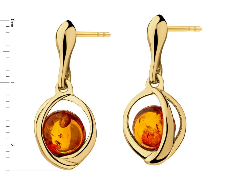 Gold-Plated Silver Dangling Earring with Amber