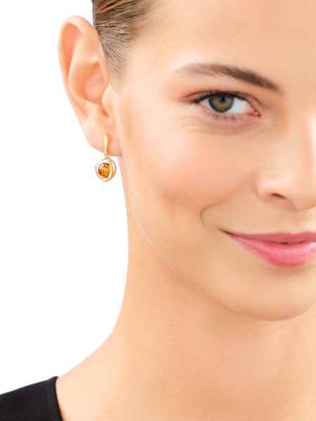 Gold-Plated Silver Dangling Earring with Amber