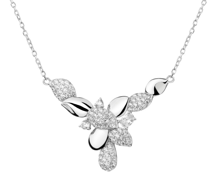 Rhodium Plated Silver Necklace with Cubic Zirconia