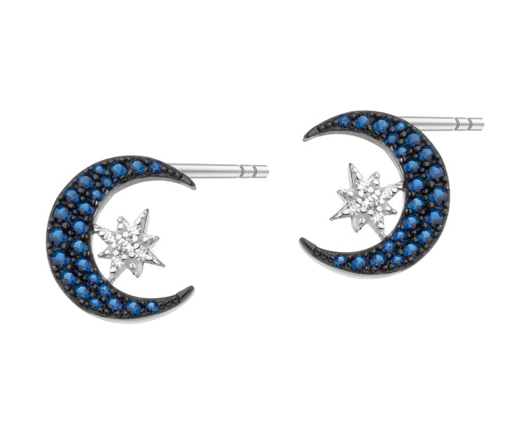 Rhodium-Plated Silver, Black Rhodium Earrings with Cubic Zirconia