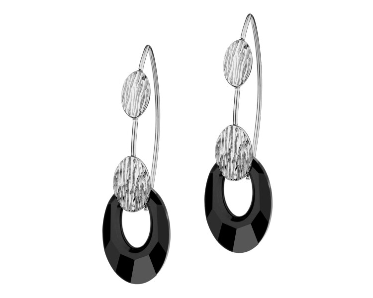 Rhodium Plated Silver Earrings with Glass