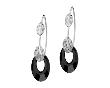 Rhodium Plated Silver Earrings with Glass