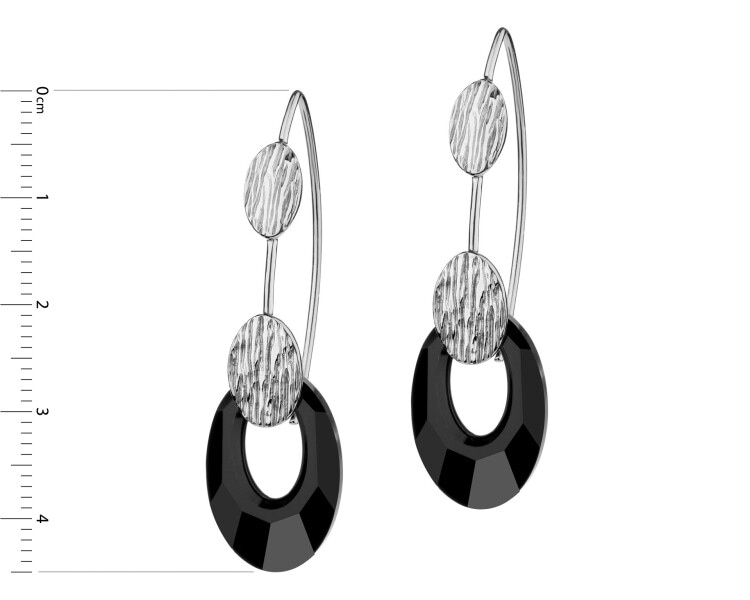 Rhodium Plated Silver Earrings with Glass