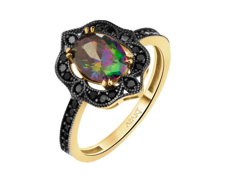 333 Yellow Gold/Black Rhodium Ring with Cubic Zirconia