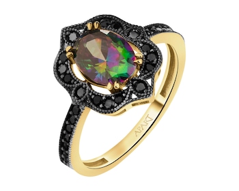 333 Yellow Gold/Black Rhodium Ring with Cubic Zirconia