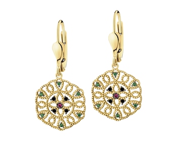 585 Yellow Gold/Black Rhodium Dangling Earring with Cubic Zirconia