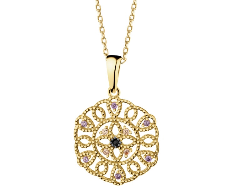 375 Yellow Gold/Black Rhodium Pendant with Cubic Zirconia