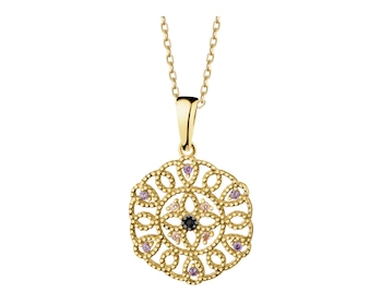 375 Yellow Gold/Black Rhodium Pendant with Cubic Zirconia