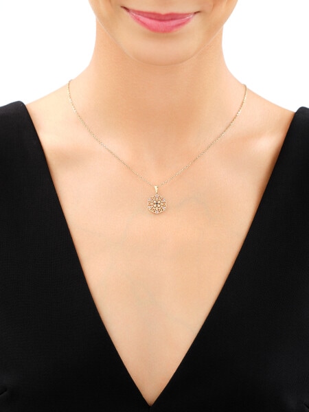 375 Yellow Gold/Black Rhodium Pendant with Cubic Zirconia