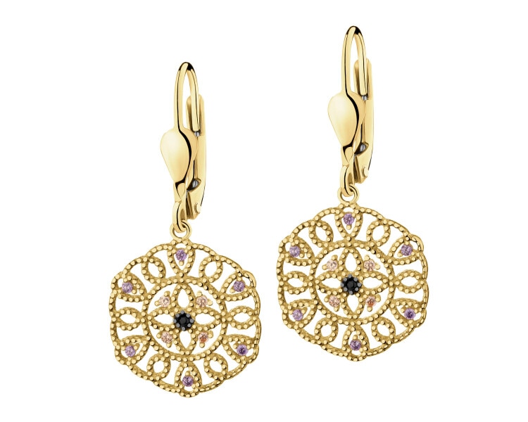 375 Yellow Gold/Black Rhodium Dangling Earring with Cubic Zirconia