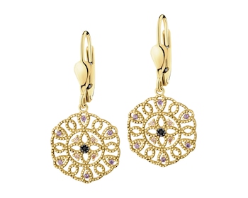 375 Yellow Gold/Black Rhodium Dangling Earring with Cubic Zirconia