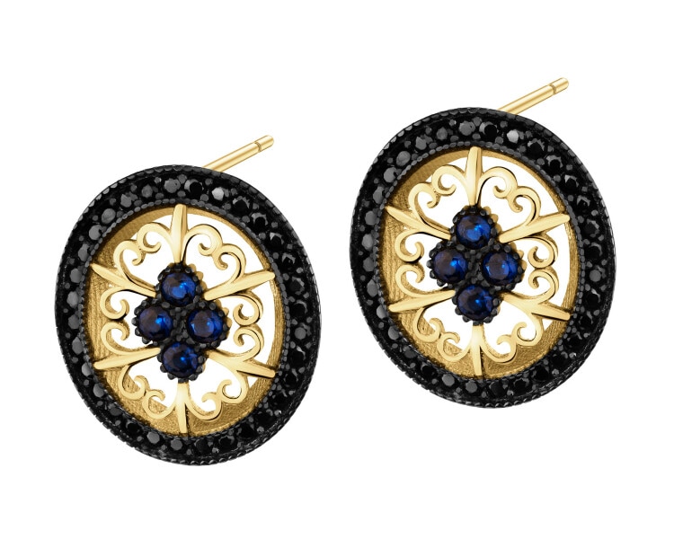 333 Yellow Gold/Black Rhodium Earrings with Cubic Zirconia