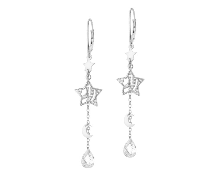 Rhodium Plated Silver Dangling Earring with Cubic Zirconia