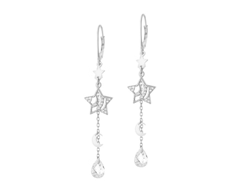 Rhodium Plated Silver Dangling Earring with Cubic Zirconia