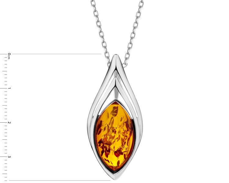 Rhodium Plated Silver Pendant with Amber