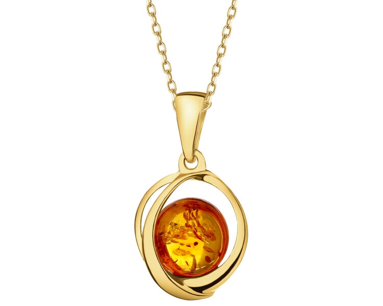 Gold-Plated Silver Pendant with Amber