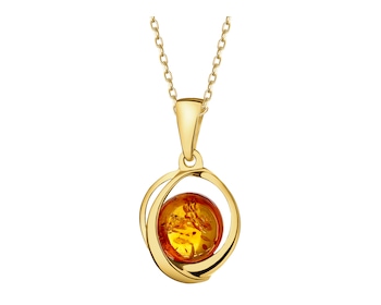 Gold-Plated Silver Pendant with Amber