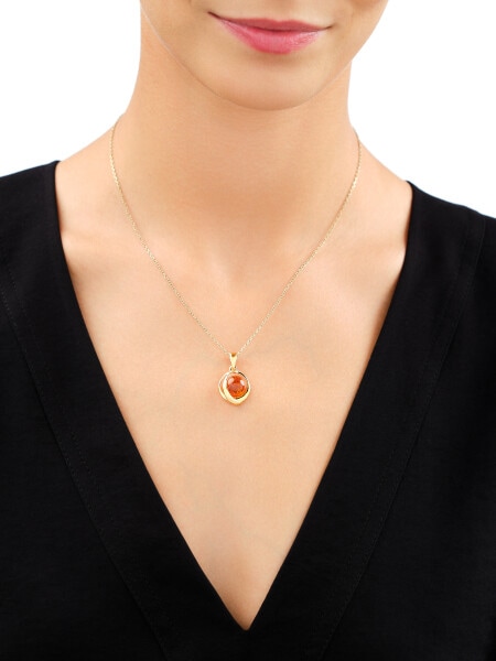 Gold-Plated Silver Pendant with Amber