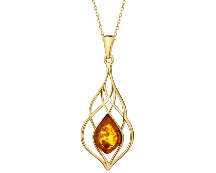 Gold-Plated Silver Pendant with Amber