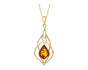 Gold-Plated Silver Pendant with Amber