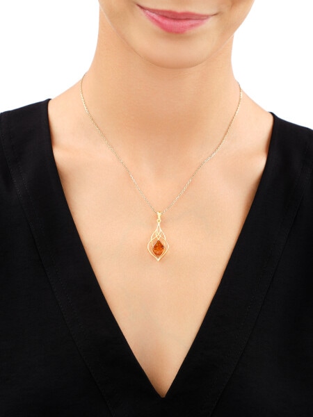 Gold-Plated Silver Pendant with Amber