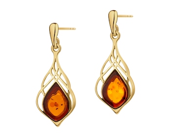 Gold-Plated Silver Dangling Earring with Amber